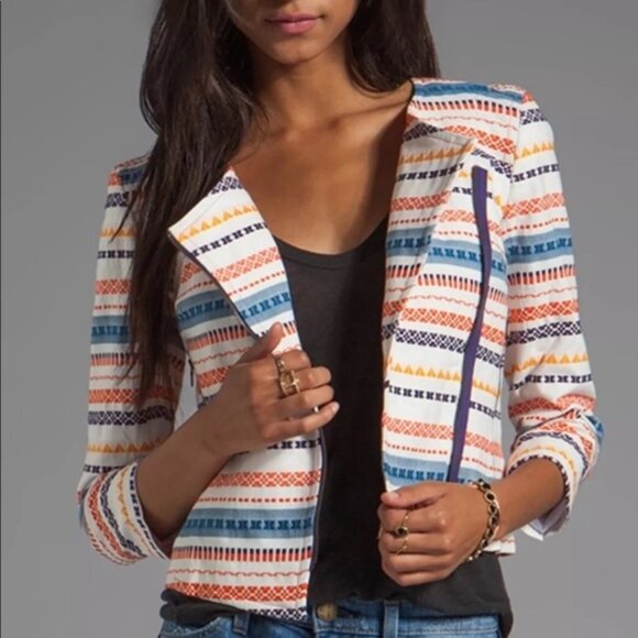 Trina Turk Beatrix Embroidered Moto Zip up Jacket Blazer - Picture 1 of 13